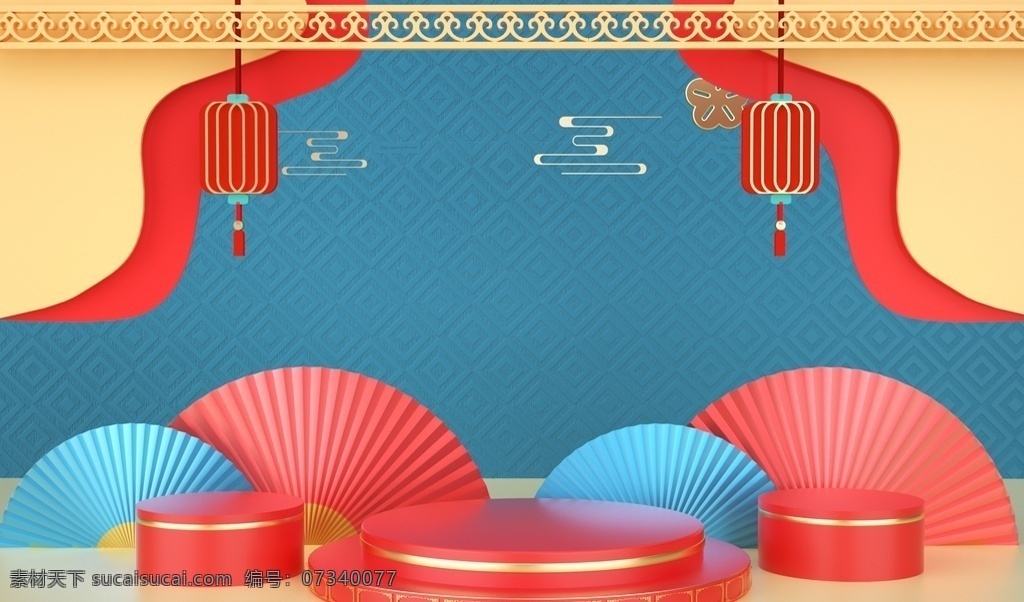红色 舞台 立体 效果 背景 海报 素材图片