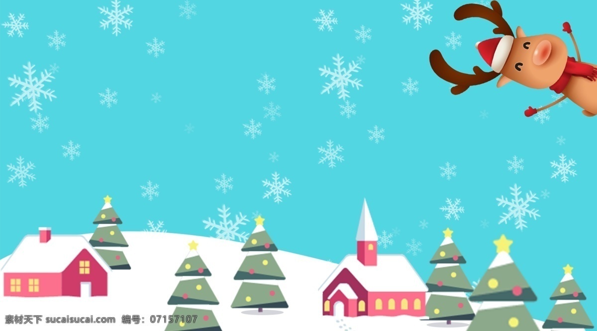 蓝色 浪漫 圣诞 宣传 展板 背景 麋鹿 圣诞装饰 圣诞节促销 雪地 蓝色背景 下雪
