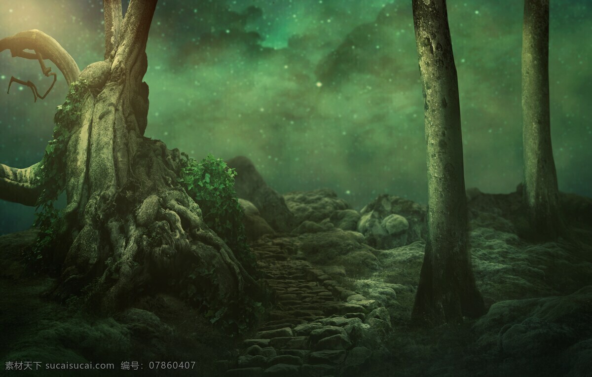 森林 迷幻 魔幻 合成 背景 背景素材