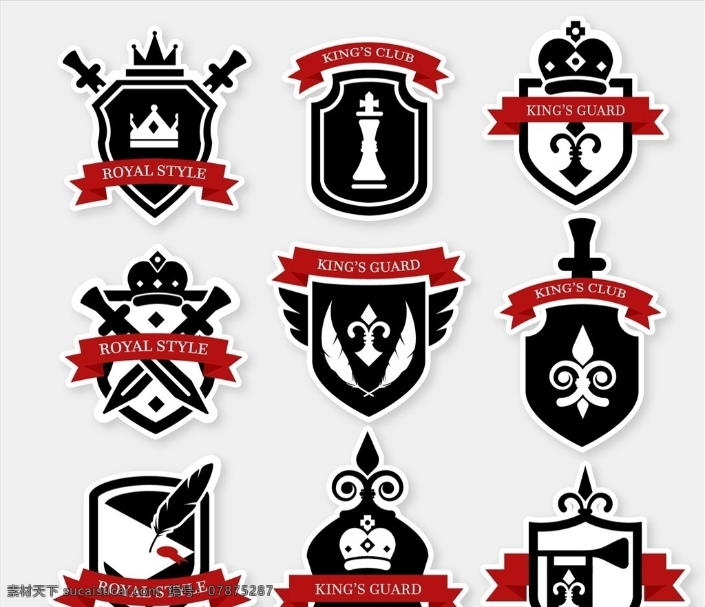 皇家徽章 复古 奖章 皇家 国王 国际象棋 会徽 中世纪 盾牌 徽记 图标 高清 源文件