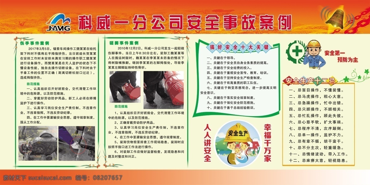 企业安全事业 案例 安全 安全关键 安全帽 十二忌 警钟 卡通人物