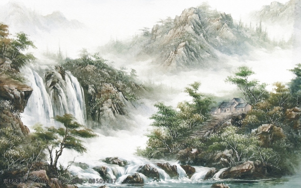 江山如画图片 江山如画 山水 风景 迎客松 仙境 底纹边框 其他素材