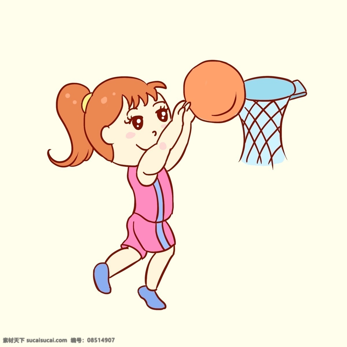 女孩 篮球 女孩打篮球 运动 投篮 手绘 卡通女孩