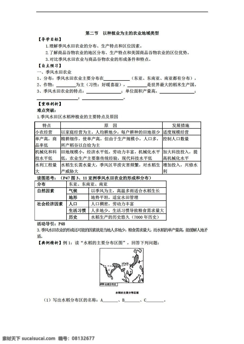 地理 人教 版 二 節(jié) 種植業(yè) 為主 農(nóng)業(yè) 地域 類型 人教版 必修2 學(xué)案