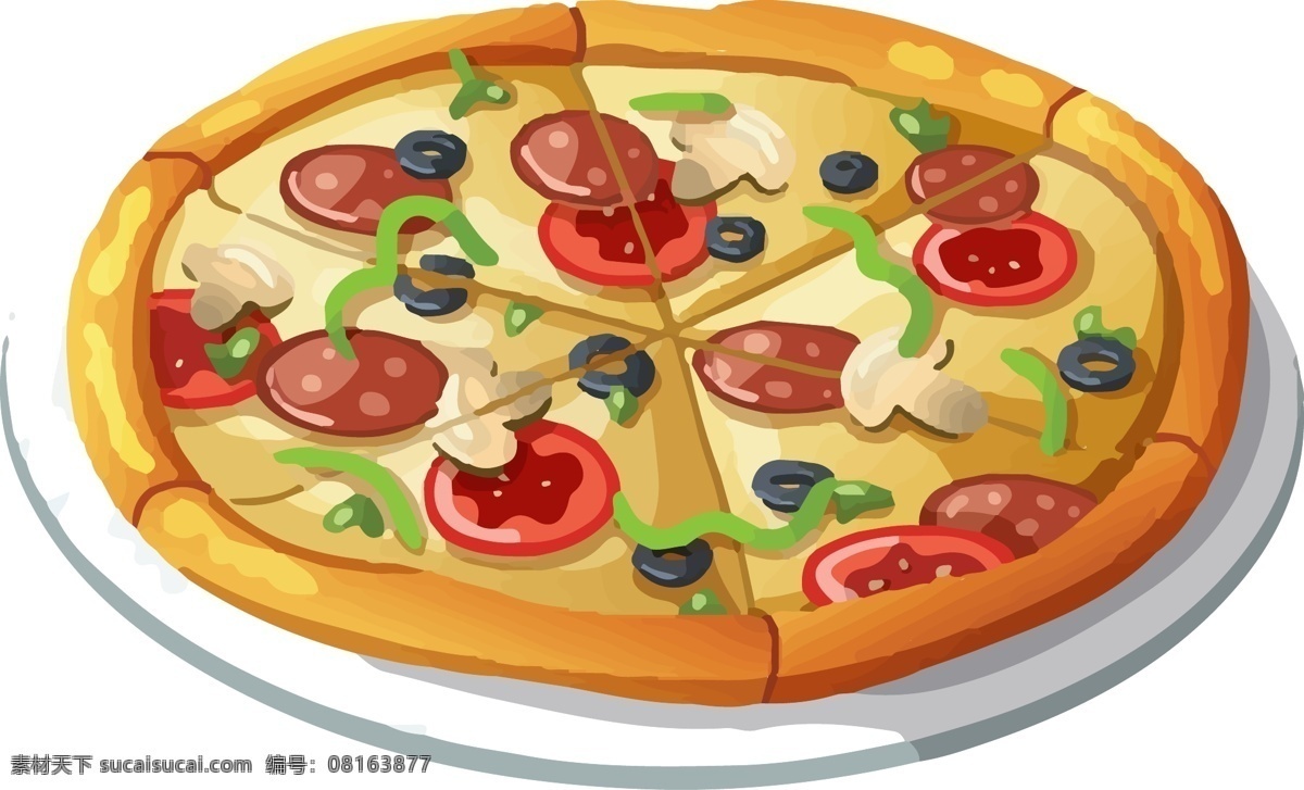 原创 手绘 精选 美食 披萨 快餐 24寸 大披萨 拉丝