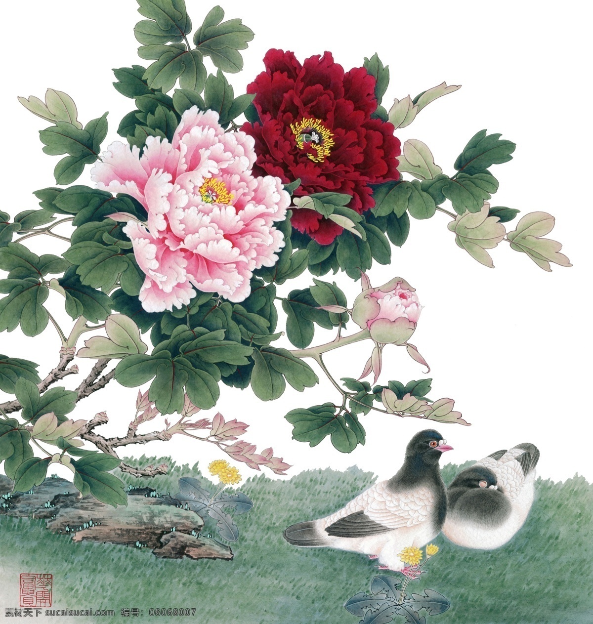 中式 古典 花鳥 工筆畫 中國(guó)風(fēng)繪畫 精美繪畫 植物花鳥 裝飾畫 古典畫 牡丹花朵 綠葉 繁花蝴蝶 文化藝術(shù) 繪畫書法