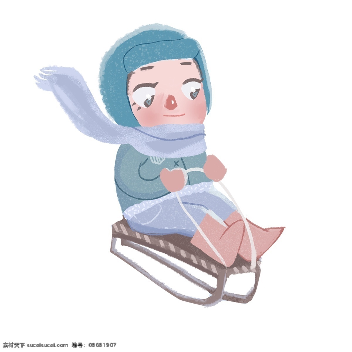 冬季 坐 雪橇 保暖 小孩子 q版 男生 衣服 厚涂 photoshopcc 男裝 ps插畫 手繪插畫 人物 q版風(fēng)格 現(xiàn)代 厚衣服