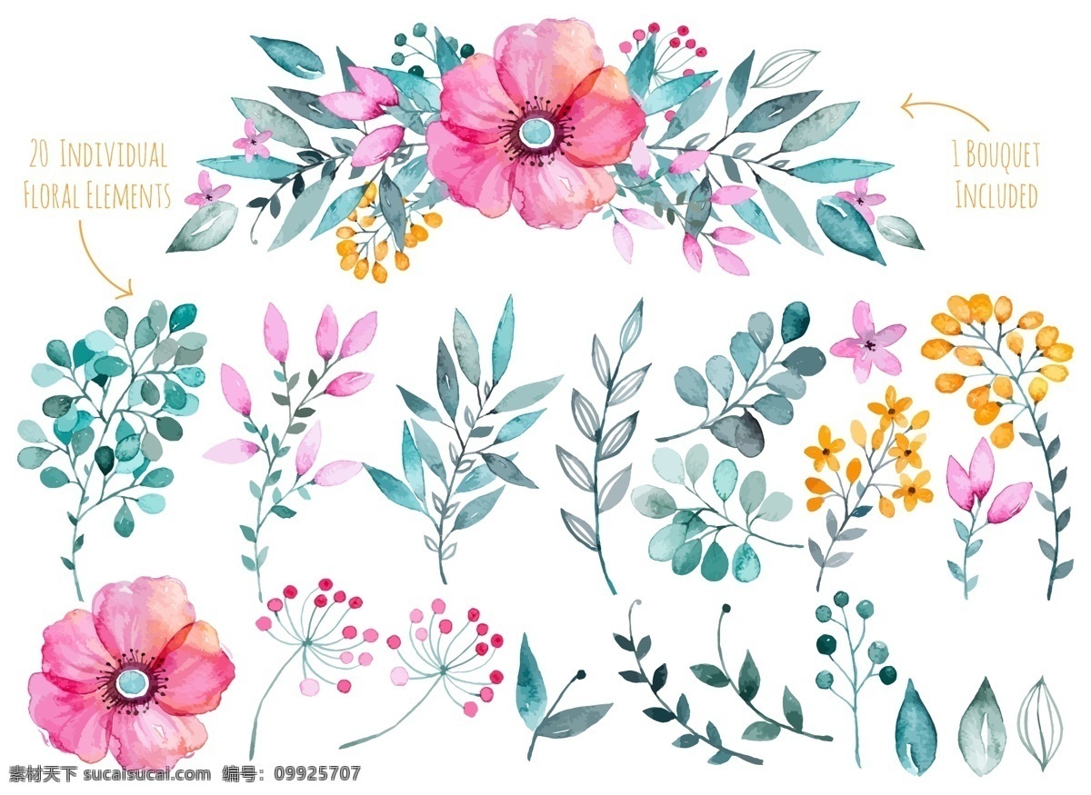 森 系 水彩 手绘 插画 花鸟 花卉 花草 叶 森系水彩 手绘插画 花鸟花卉 花草叶 植物 卡通