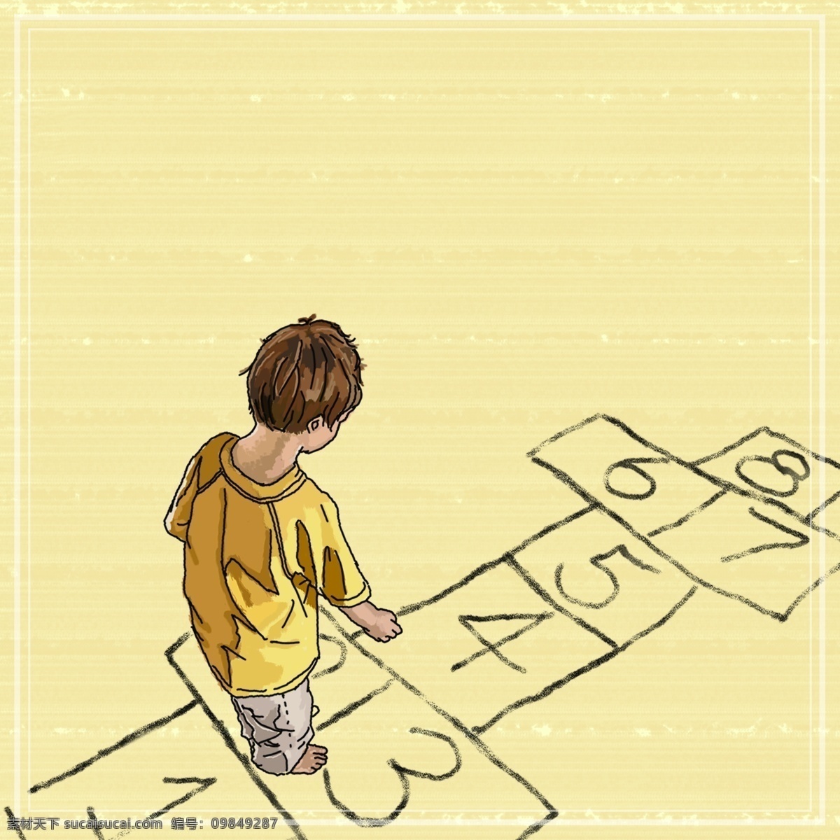 夏日 清涼 童年 游戲 跳房子 可愛 手繪 插畫 背景