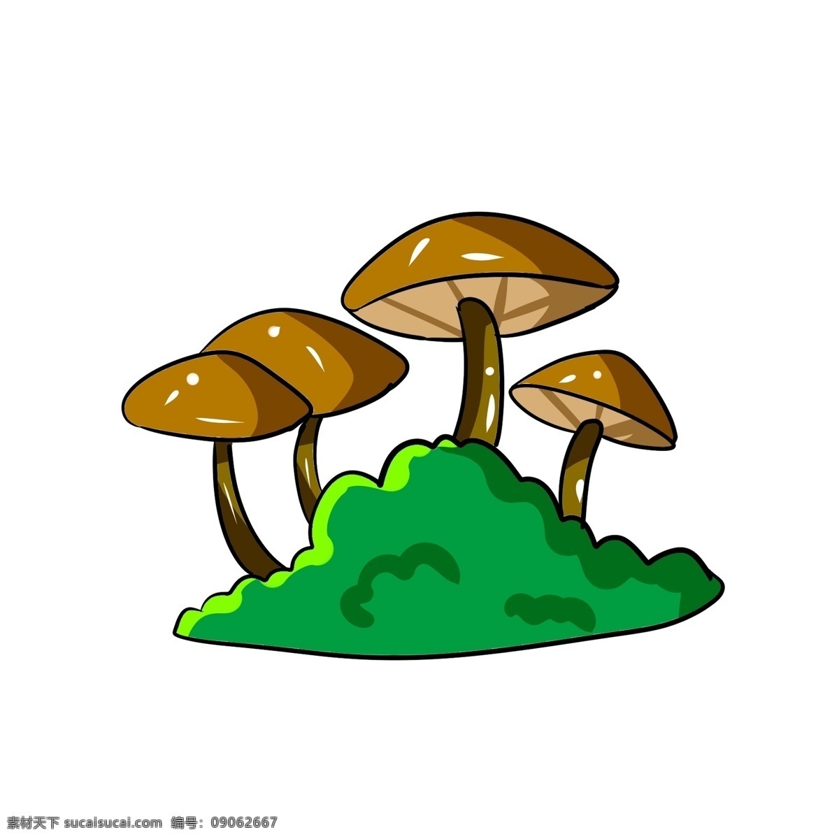棕色 立体 蘑菇 插图 绿色植物 卡通插图 棕色蘑菇 立体蘑菇 生长的蘑菇 装饰蘑菇 菌类蘑菇 圆形蘑菇