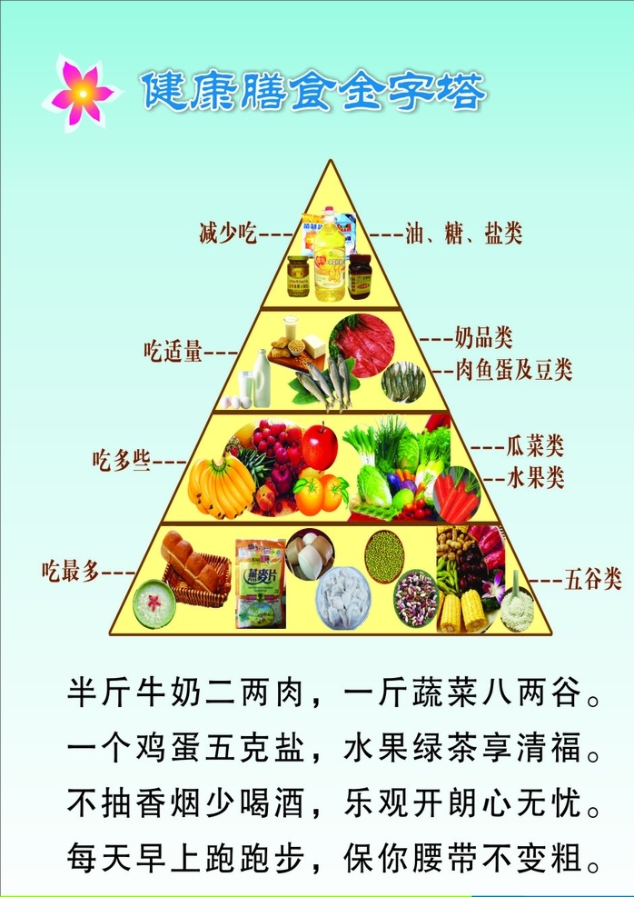 健康 膳食 金字塔 蓝色 背景 展板模板