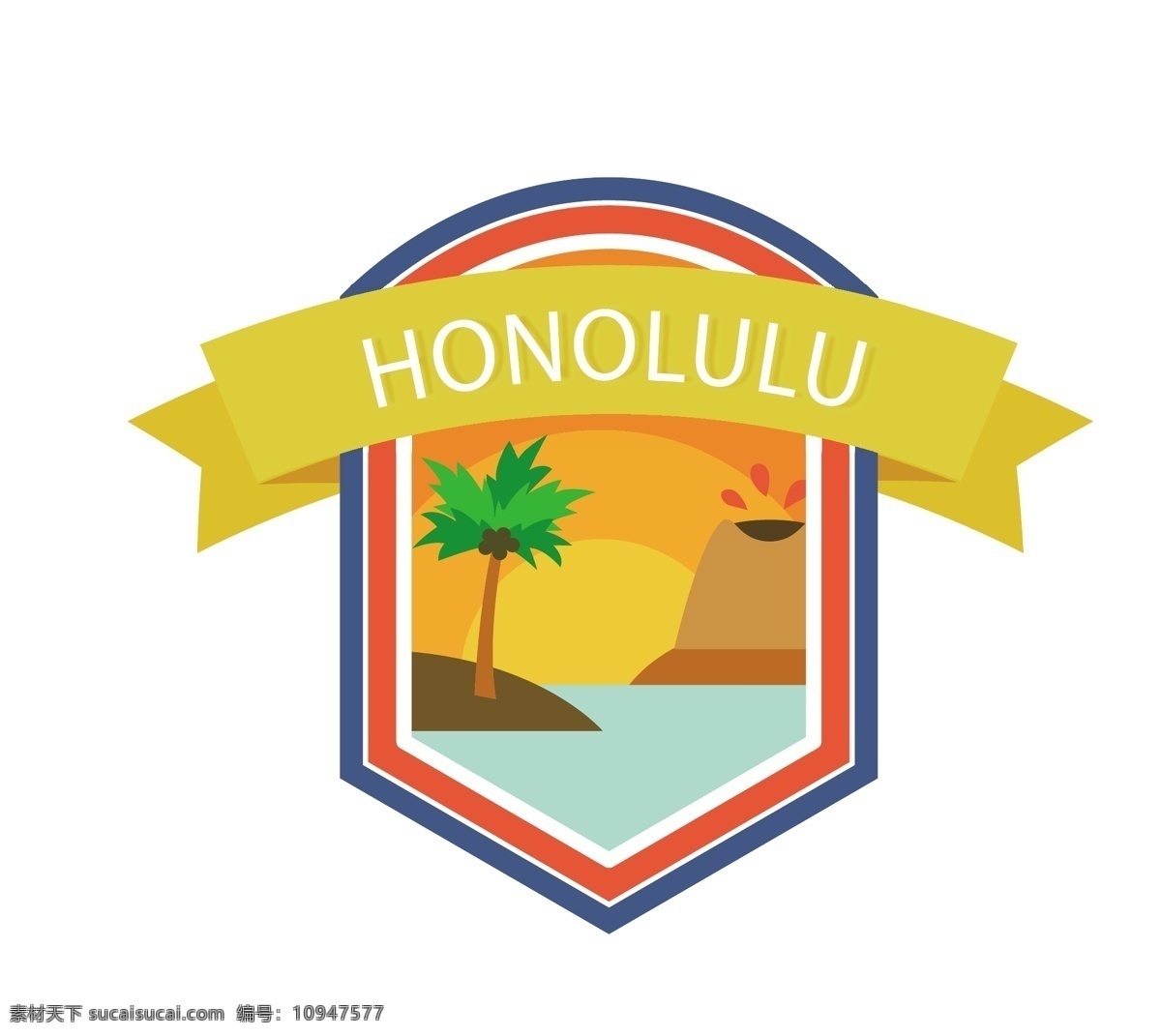 火奴鲁鲁 标签 矢量 夏威夷 卡通 英文 矢量素材 设计素材 平面素材