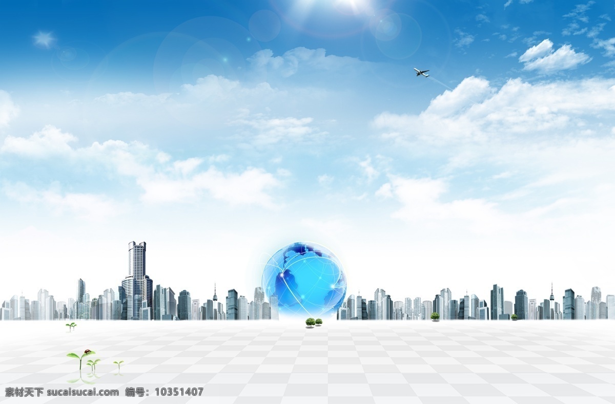 蓝色 科技 城市 天空 背景 分层 背景素材