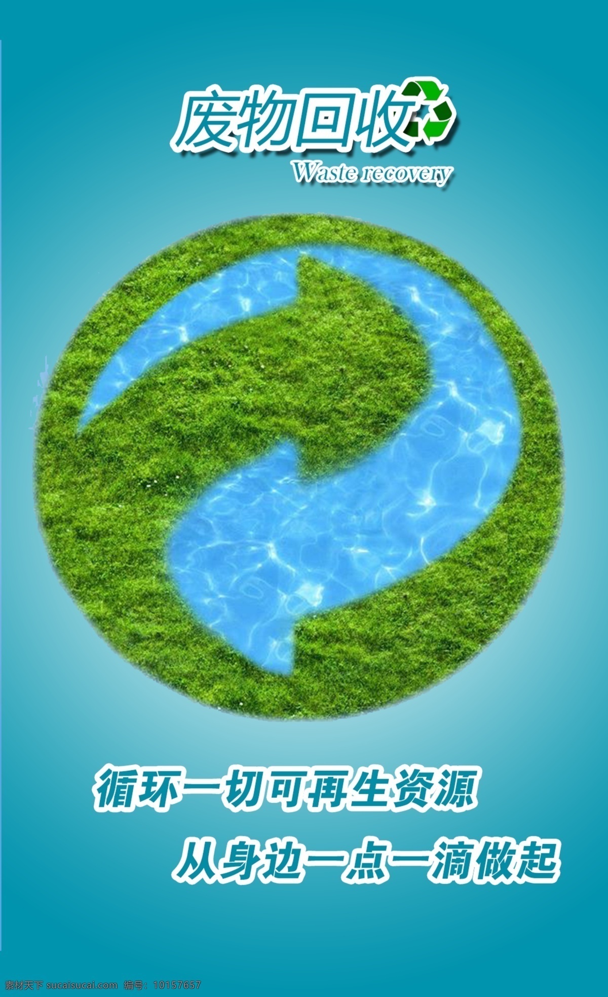 回收 利用 循环 海报 回收利用 废物回收 资源循环 草地 蓝色