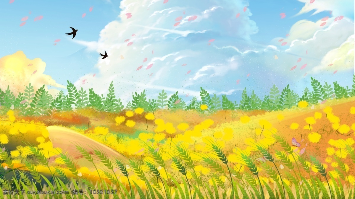 創(chuàng)意 彩色 花卉 背景 綠色背景 治愈系背景 植物背景 唯美 草地背景 綠地背景 藍天白云