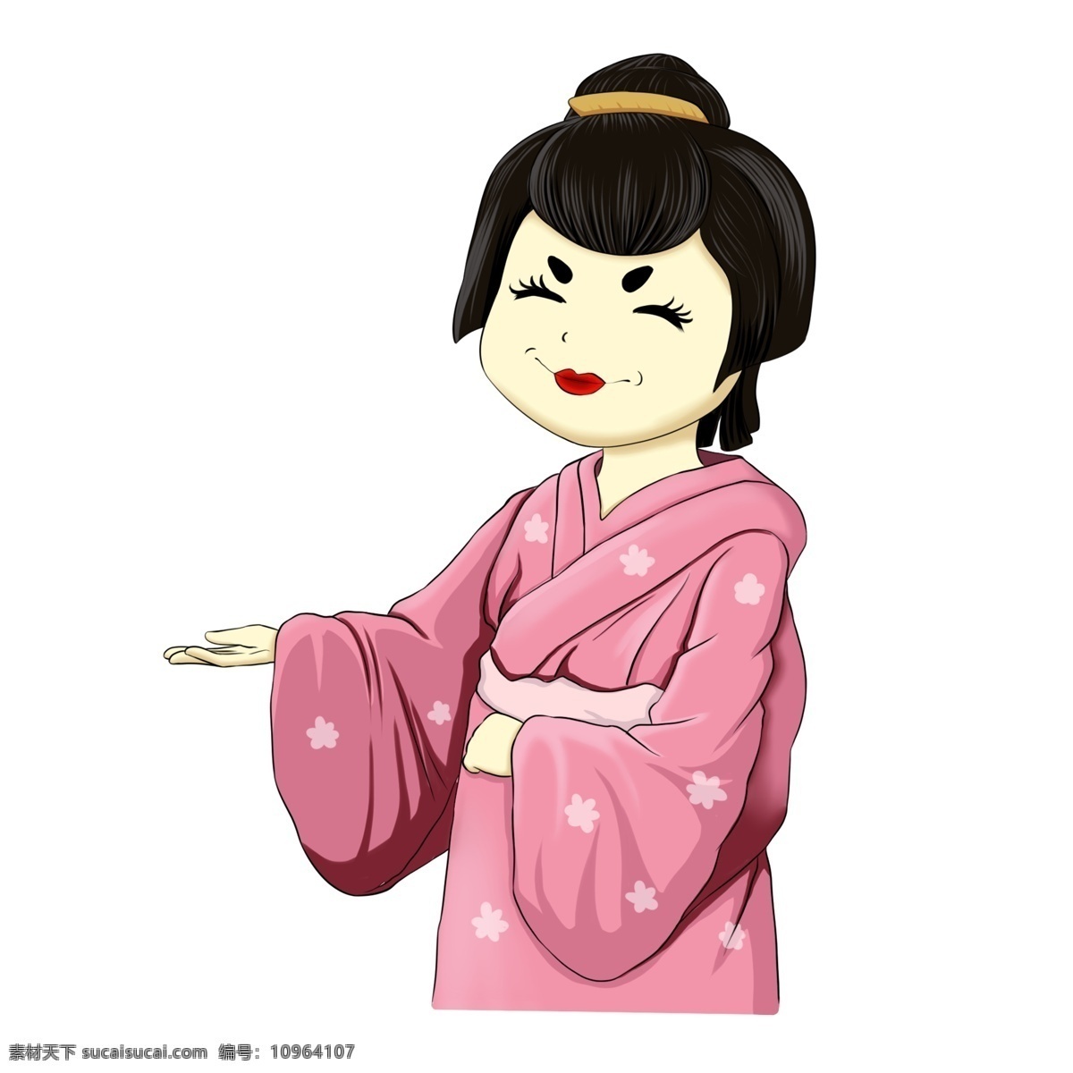 日本 穿 和服 女孩 插画 日本人物插画 穿和服的女孩 漂亮的小女孩 卡通人物 粉色的和服 开心的小女孩