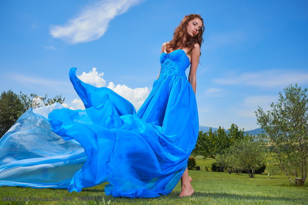 清纯 美女 写真图片 蓝裙子 蓝裙 裙装 长裙