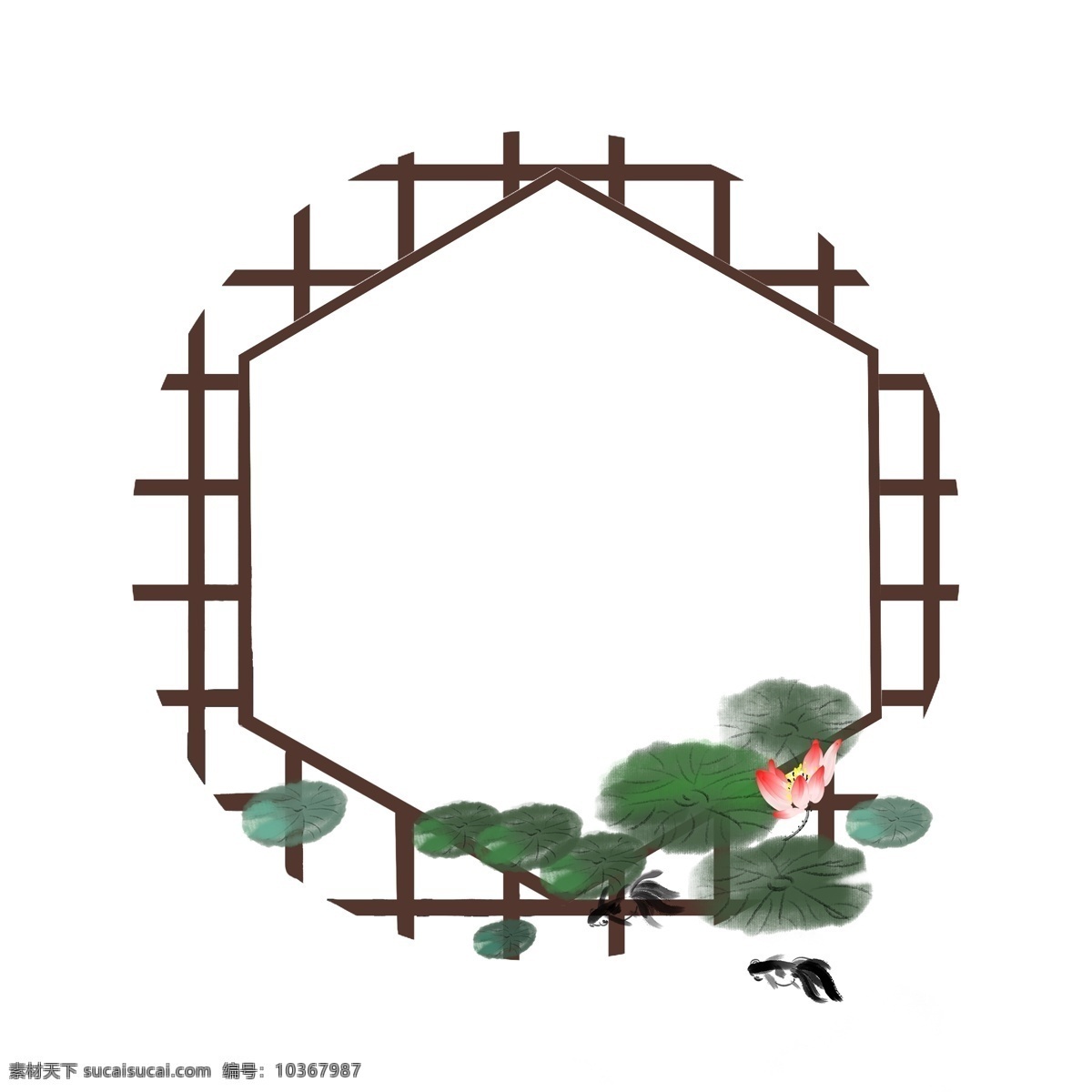 鏤空 立夏 裝飾 小 框 六邊形邊框 荷花邊框 荷葉邊框 鏤空裝飾邊框 紅色荷花裝飾 綠色荷葉邊框 立夏裝飾小框