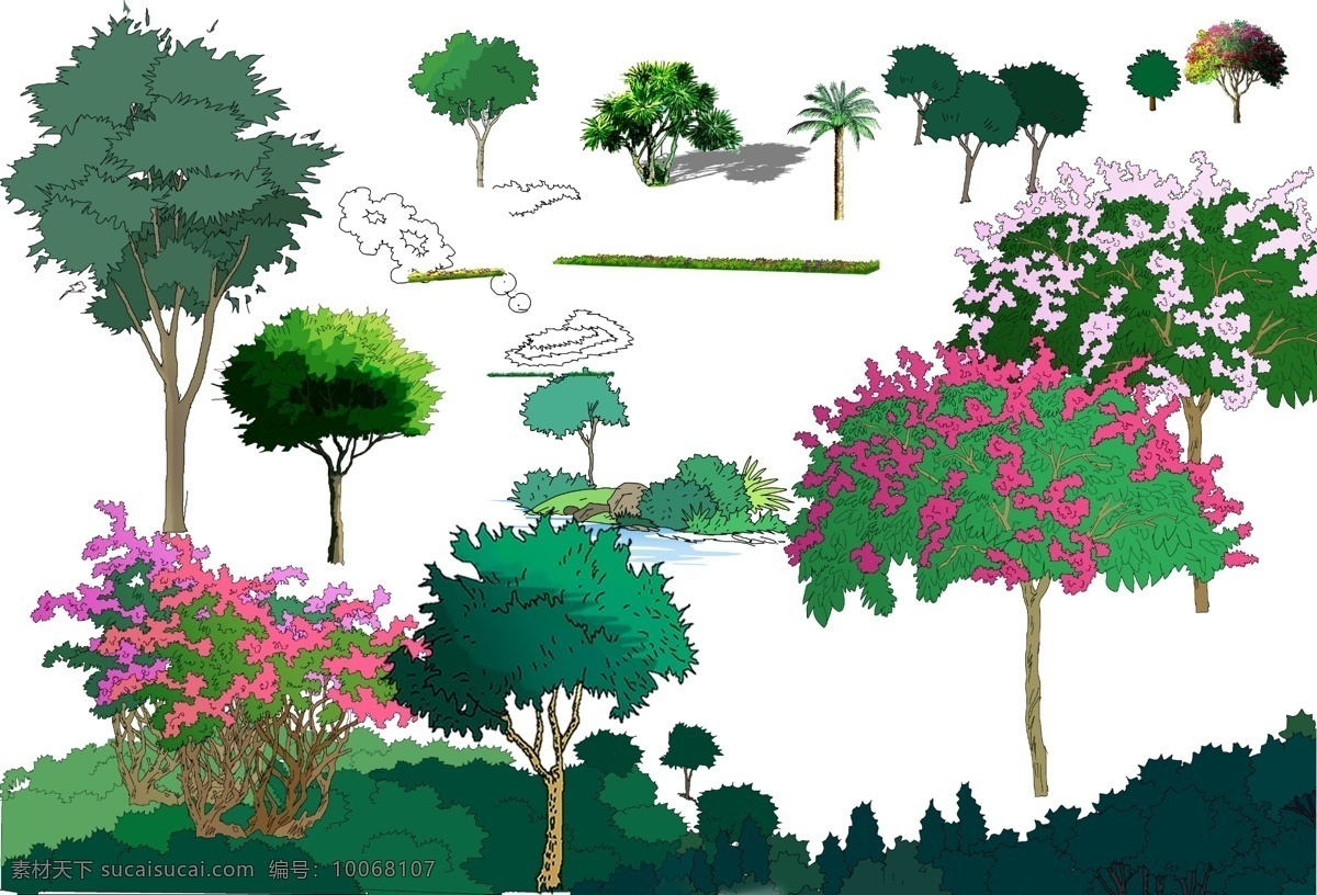 ps 景观 手绘 立面 风景园林设计 景观设计 景观手绘 景观素材 立面树 分层 源文件