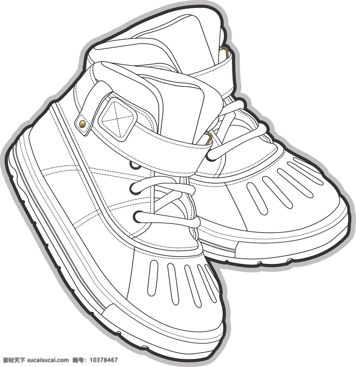 休闲鞋 白海 服装 白色 线 稿 矢量 秋季 儿童服装设计 可爱 彩色 手绘 保暖 线条 源文件