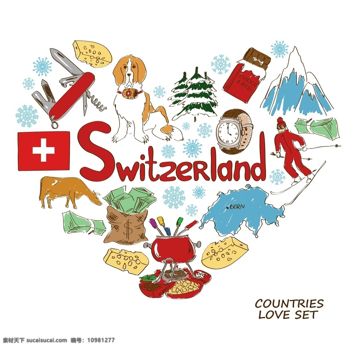 特色 瑞士 旅行 插画 建筑 人物 美食 动物