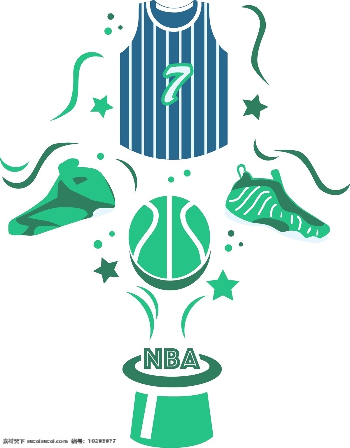 蓝绿 色系 nba 篮球 系列 插画 篮球鞋 星星 节日 背心 帽子戏法