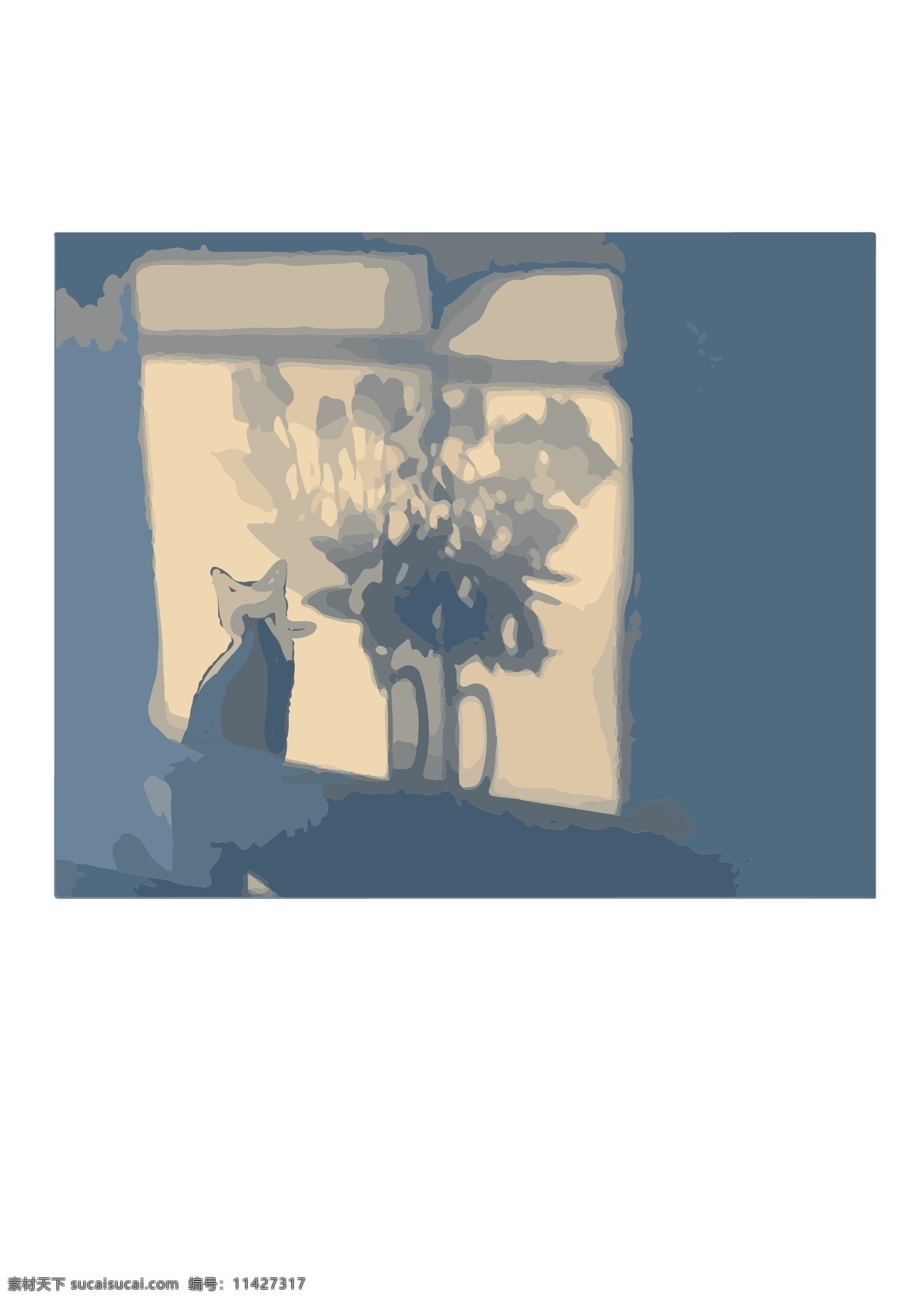 温馨 窗户 猫咪 剪影 矢量 花 植物 灯光 室内 岁月 时光安好 宠物