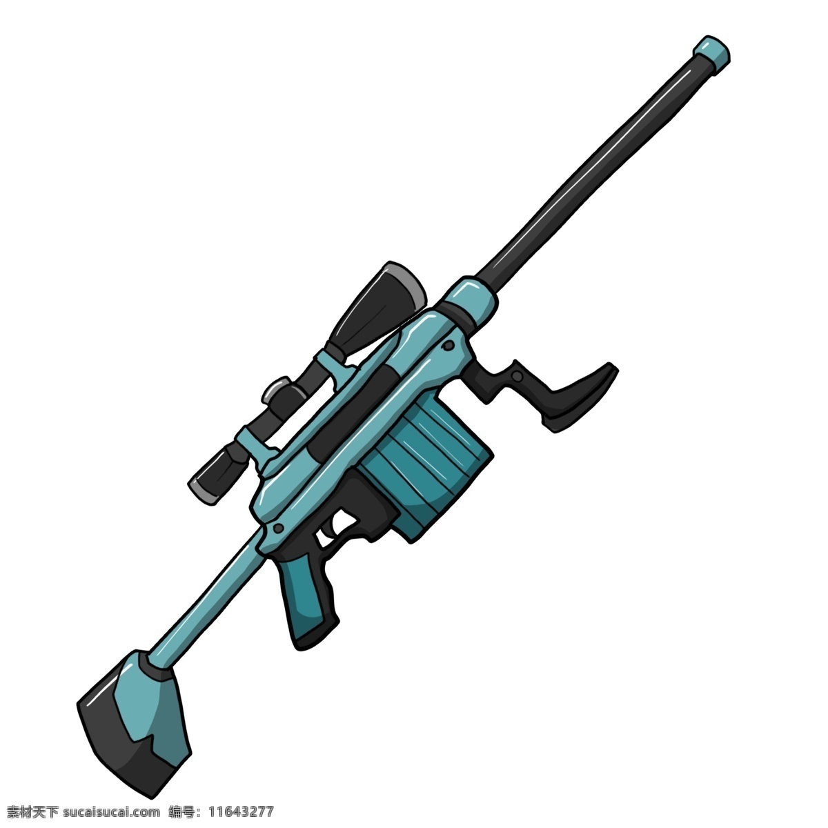 手绘 蓝色 狙击 枪 插画 创意 精致的狙击枪 现代化武器 枪托 枪坐 准星 卡簧 金属 子弹
