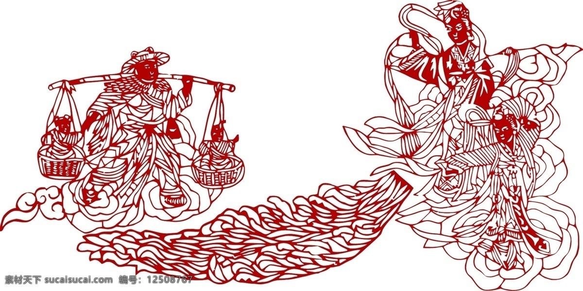 牛郎織女 牛郎 織女 中國(guó) 民間 剪紙藝術(shù) 傳統(tǒng)文化 文化藝術(shù) 矢量