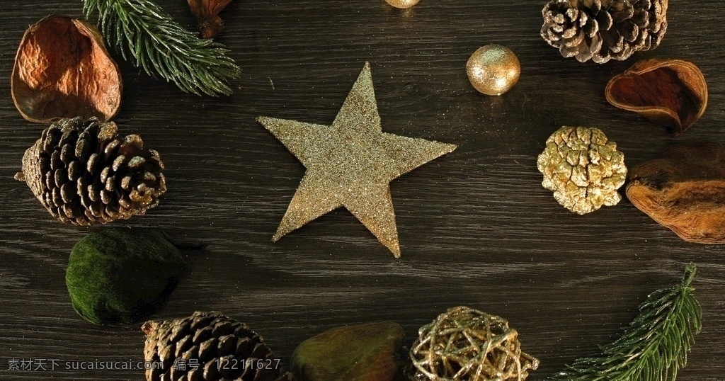 圣诞 新年 背景 素材图片 五角星 装饰 景色 背景纹理 纹理 木板 木质 复古 花 树叶 高清 底纹边框 背景底纹