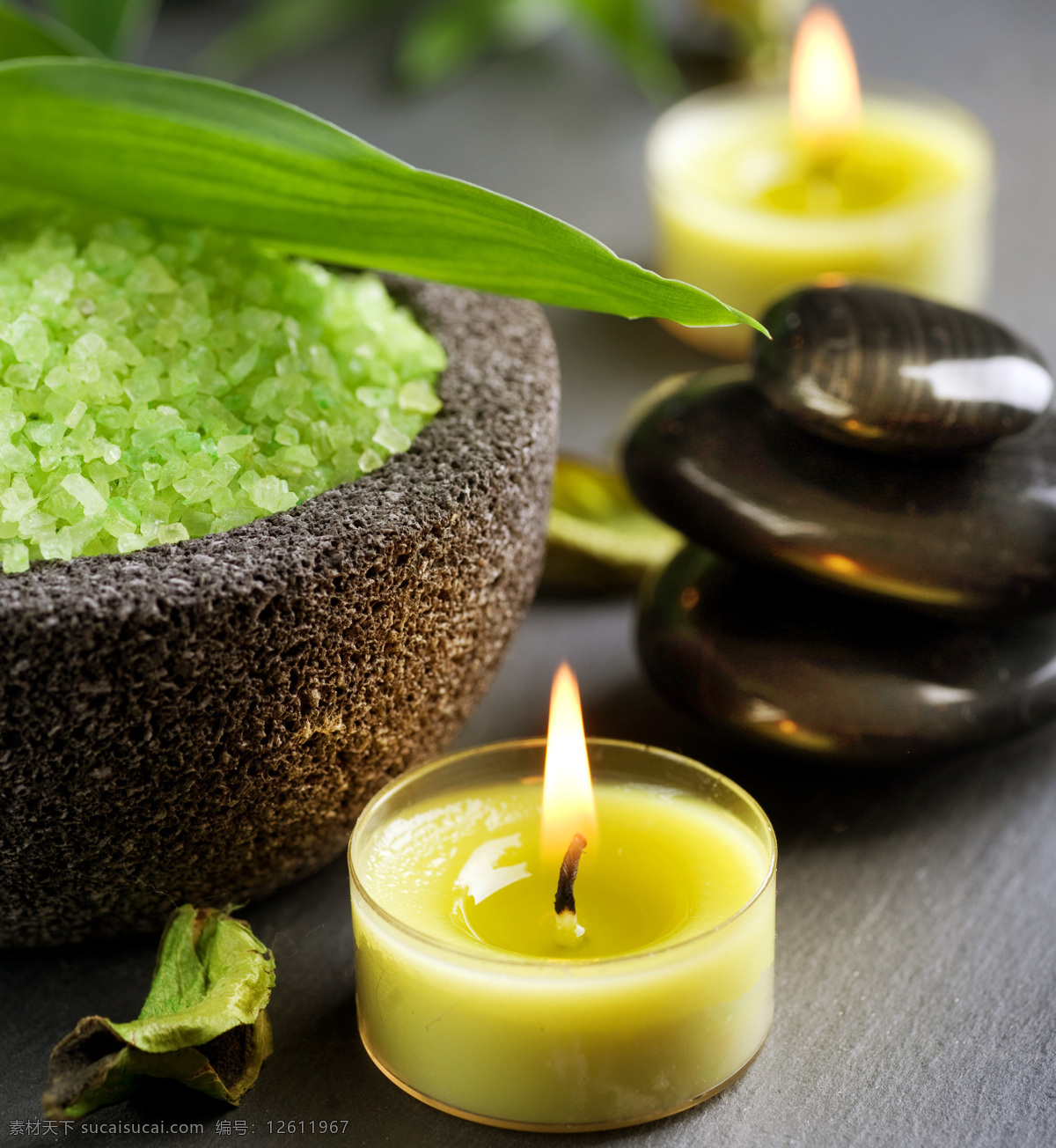 绿色 浴盐 蜡烛 spa 身体理疗 能量石 绿叶 其他类别 生活百科 黑色