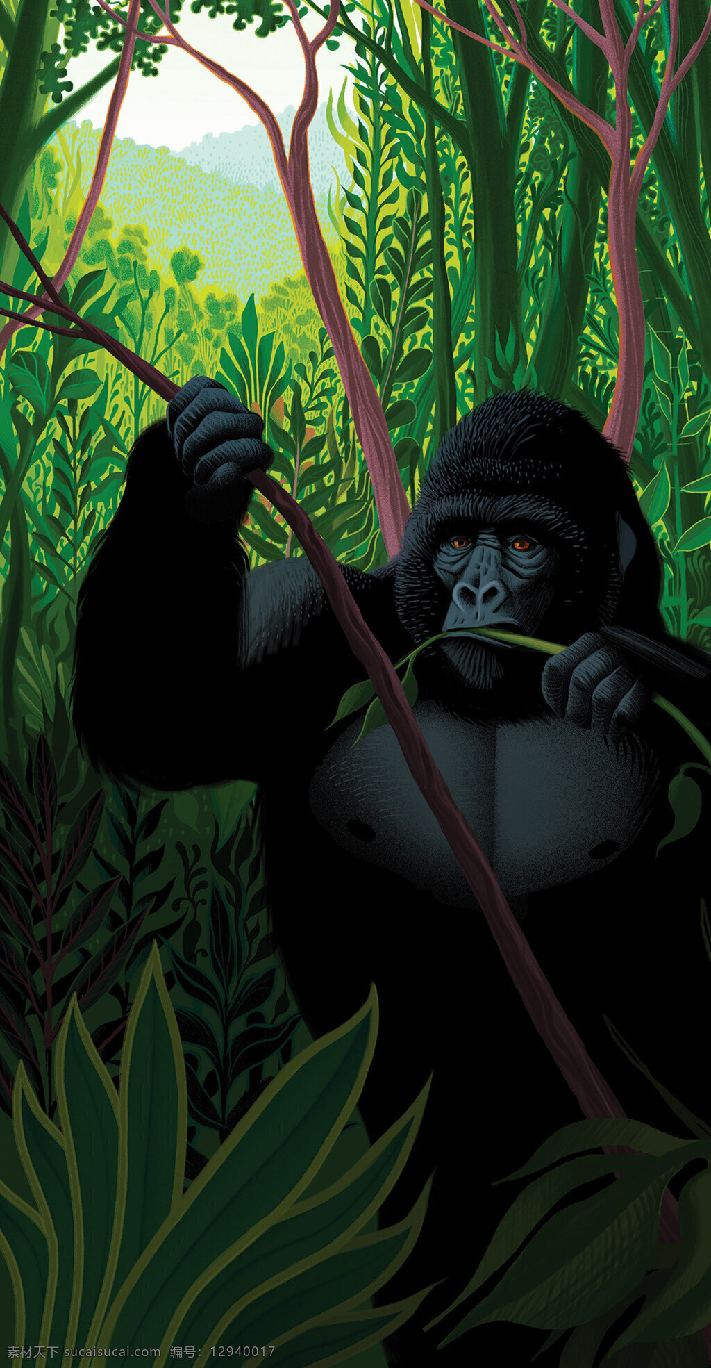 大猩猩 动物 卡通 插画 场景 背景 素材图片 类