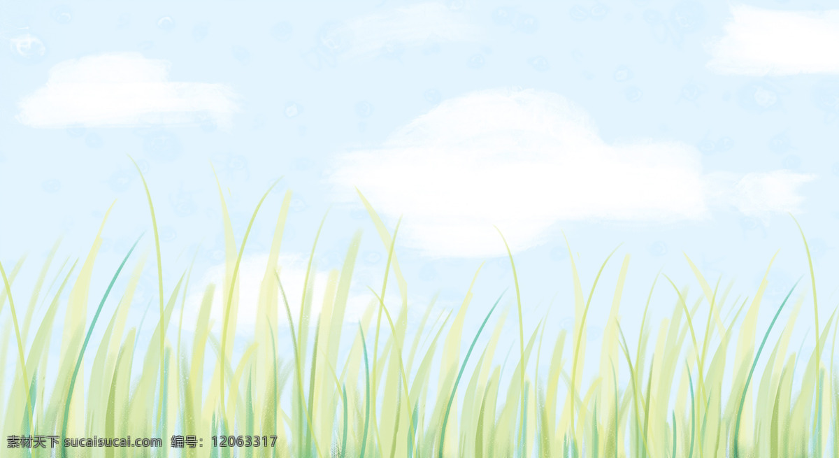 蓝天 白云 天空 草地 插画 手绘 背景图片 背景 云 草