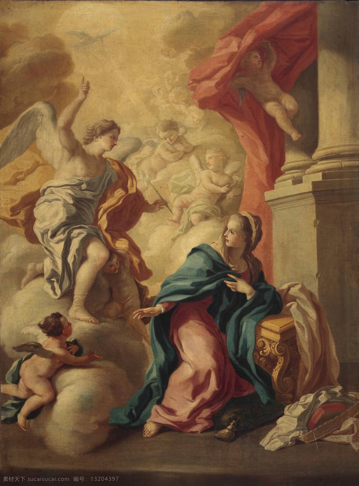 天使报喜 那不勒斯学院 18世纪 圣母玛丽娅 怀孕 圣婴即将到来 天使 预告 古典油画 油画 绘画书法 文化艺术
