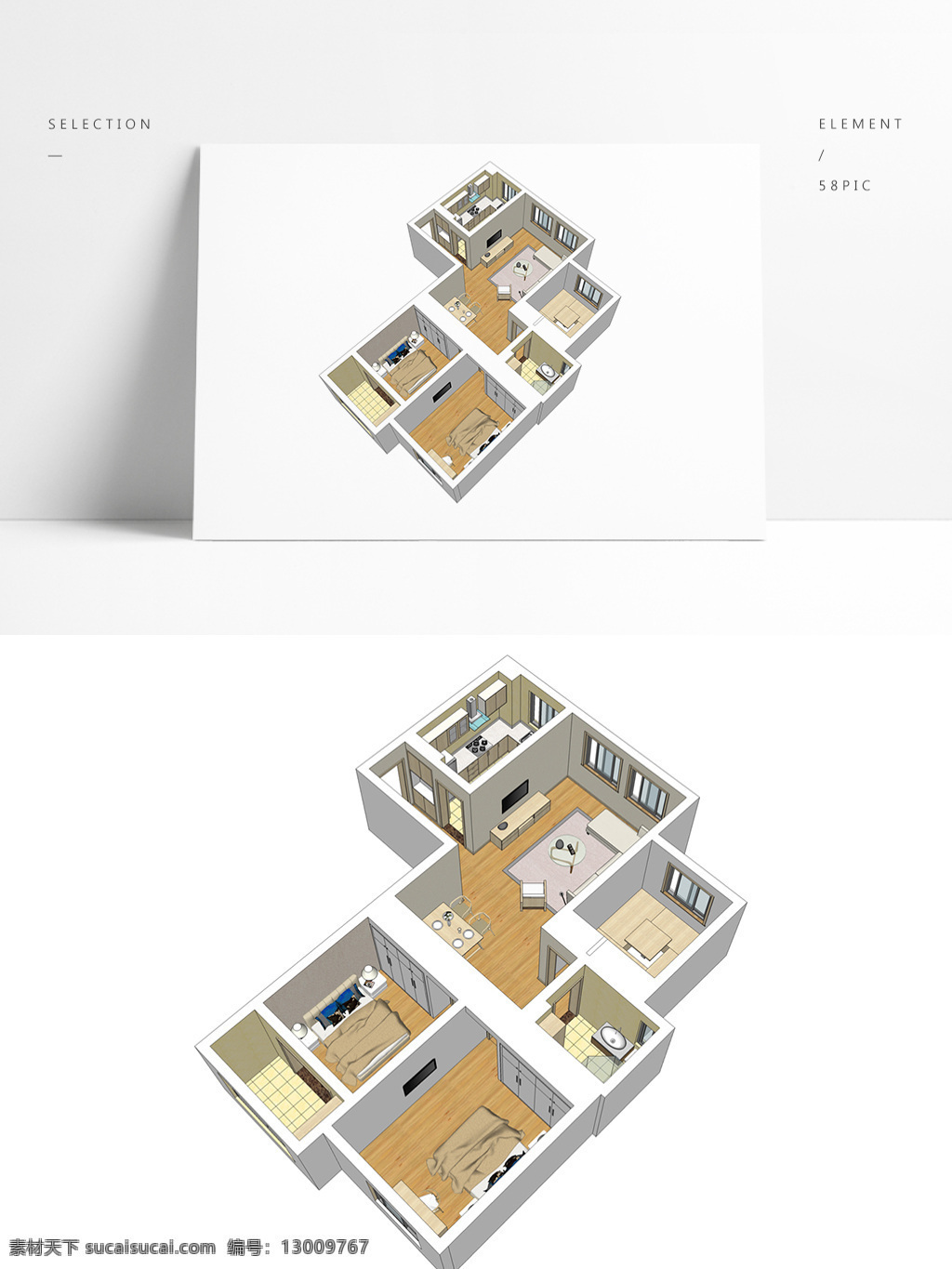 样板房 住宅 透视 模型 室内设计 住宅室内设计 三房户型设计 3d模型 草图大师模型