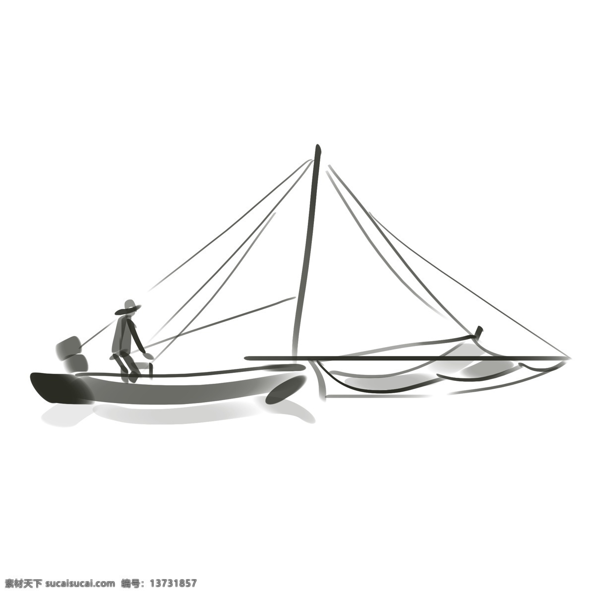 古风 水墨 帆船 插画 水墨船 人物 水面 航行的船只 中国风 墨迹 水墨插画 手绘 船只
