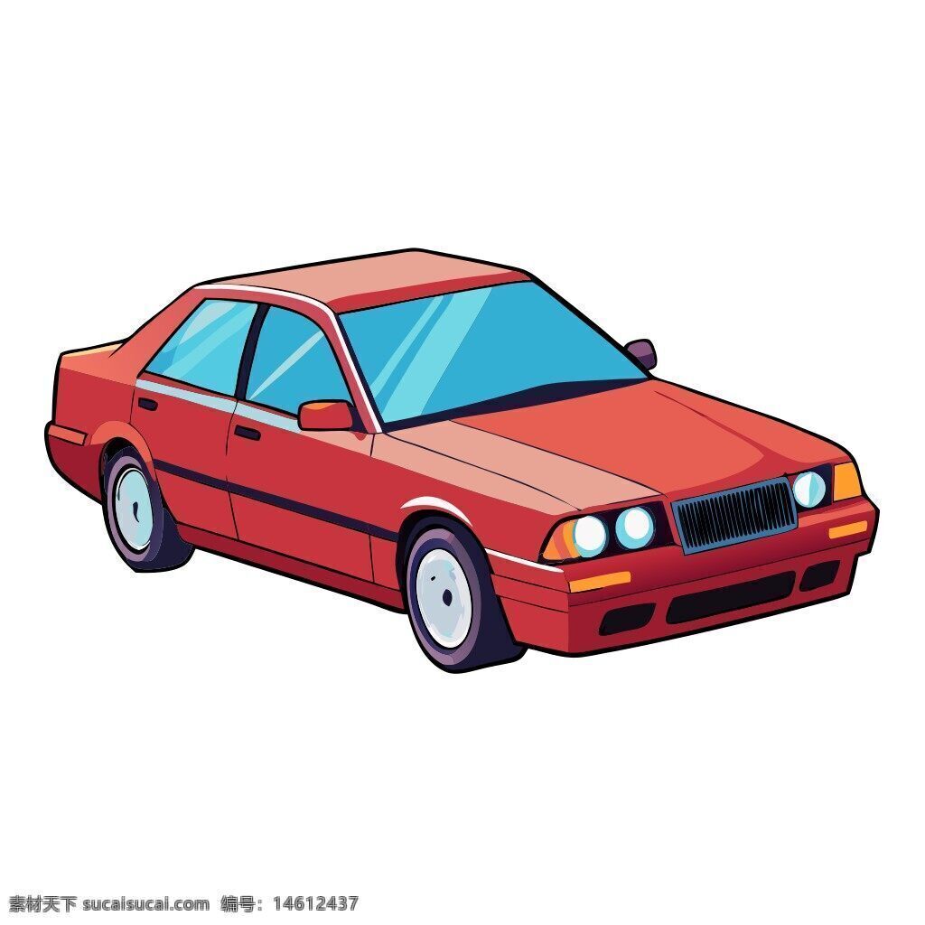 轿车 汽车 交通工具 红色轿车 车辆插画 卡通风格 现代交通 设计元素 交通插画 车灯