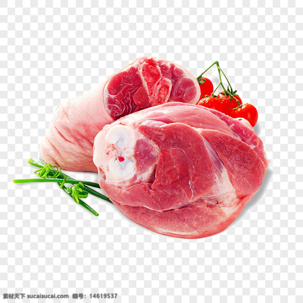 生肉 豬蹄 新鮮食材 烹飪原料 高蛋白食品 紅色櫻桃番茄 綠色香蔥 烹飪食材 健康飲食 烹飪用肉 未加工食品