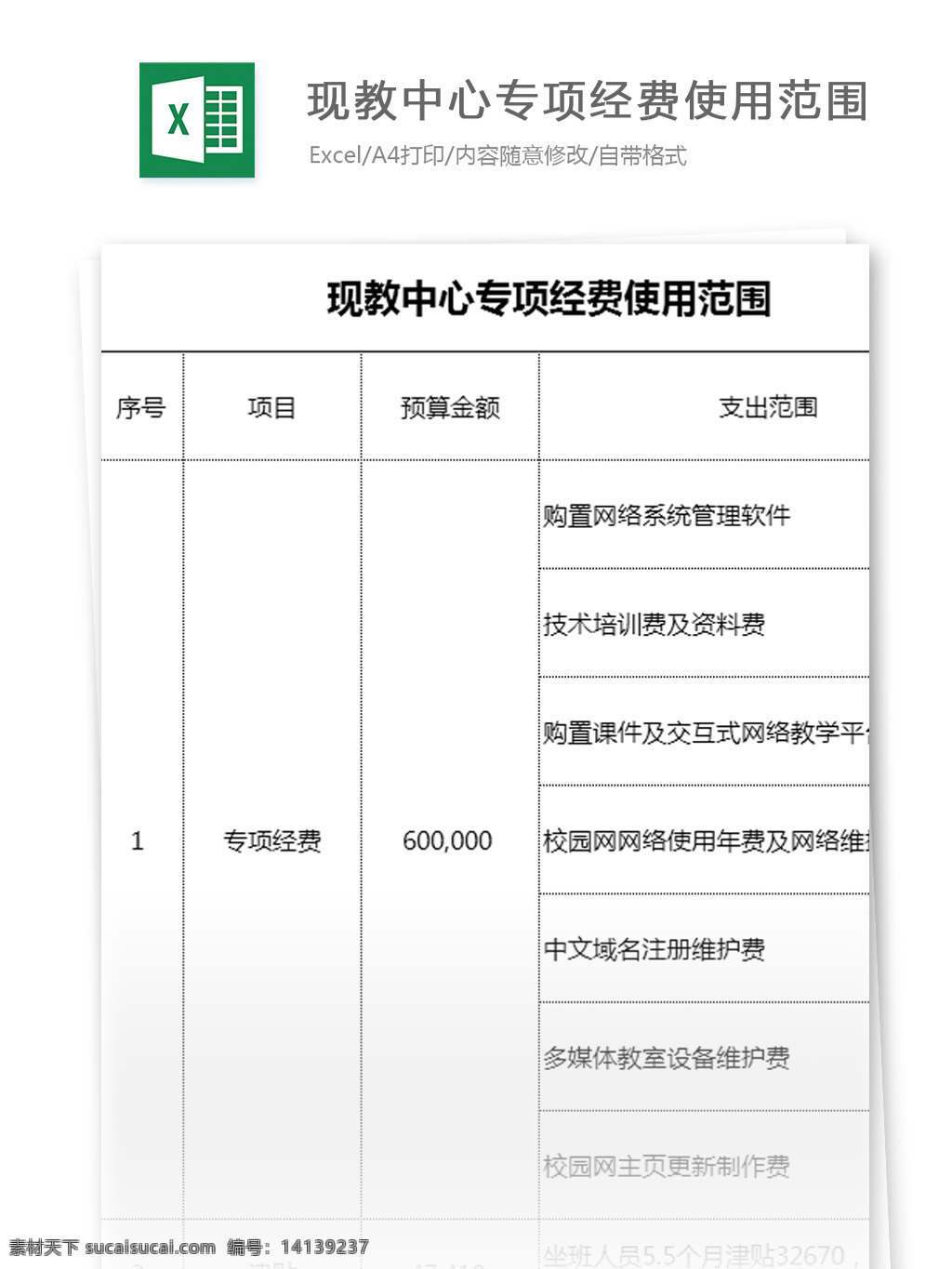 现 教 中心 专项 经费 适用范围 excel 模板 表格模板 图表 表格设计 表格