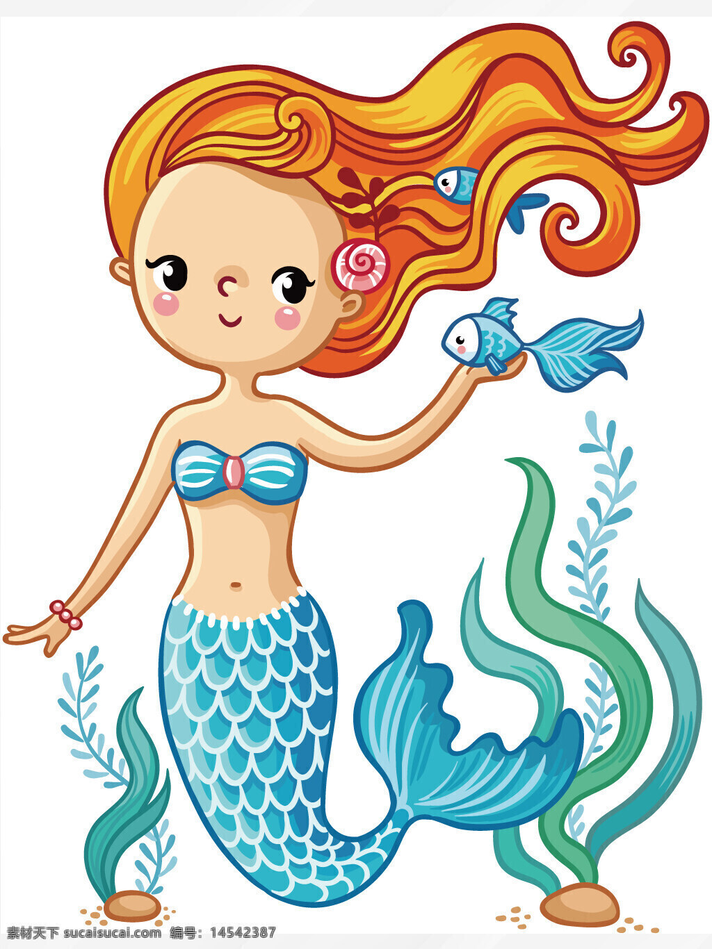 卡通 美人魚(yú) 水草 魚(yú) 海底 海洋生物 動(dòng)物