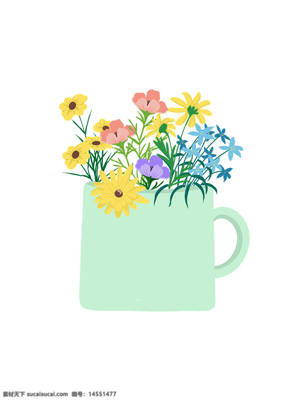 扁平风 花卉 茶杯 植物 小清新 花朵 花 装饰