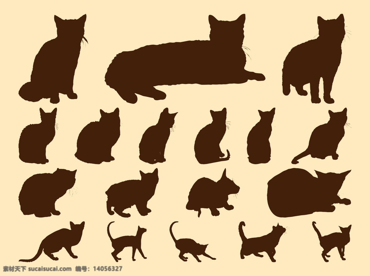 手绘猫咪 猫咪 可爱猫咪 动物 手绘动物 矢量素材 动物插画 小猫 猫咪剪影
