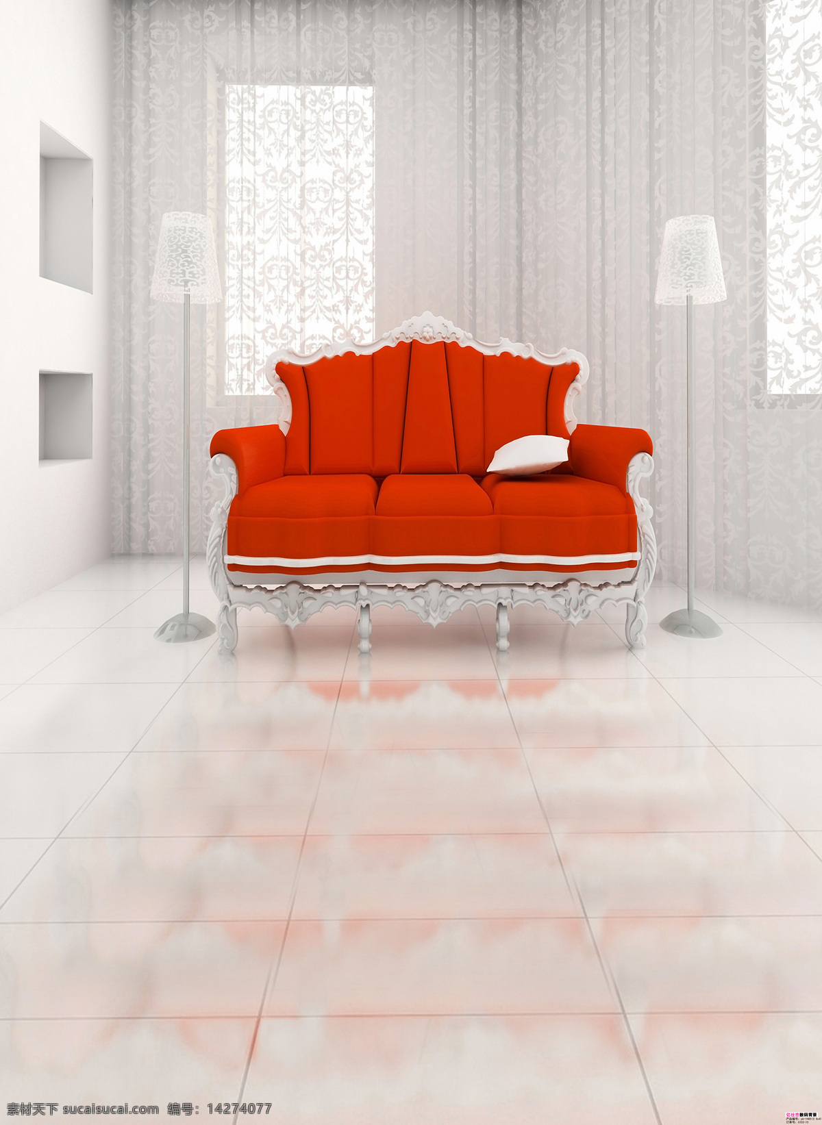 沙发背景 超大 尺寸 3d设计 现代风 红沙发 唯美现代 白色台灯 蕾丝窗帘 3d模型素材 其他3d模型