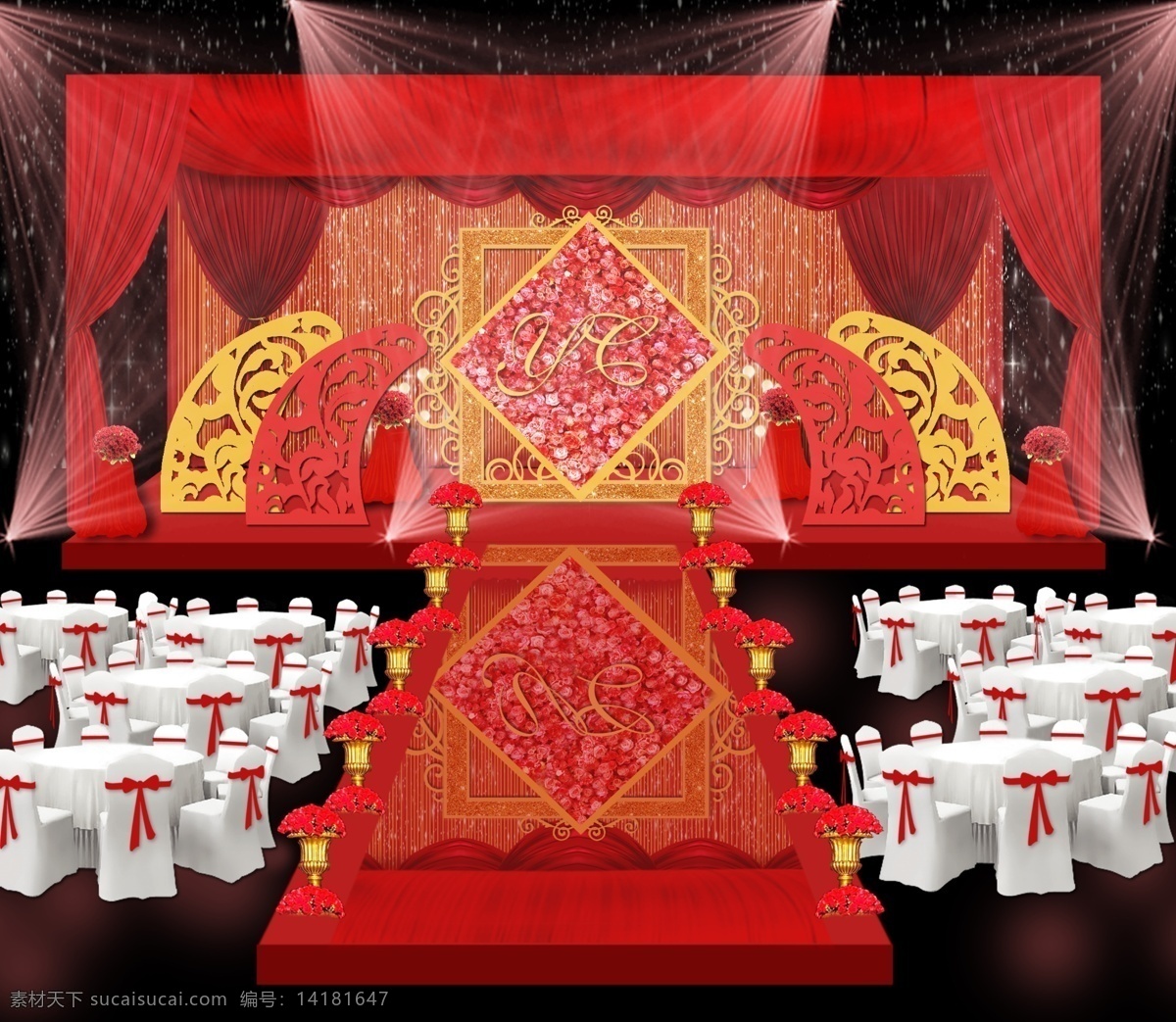 紅 金色 婚禮 舞臺 效果圖 紅金色 紅色 主題婚禮 婚禮效果圖