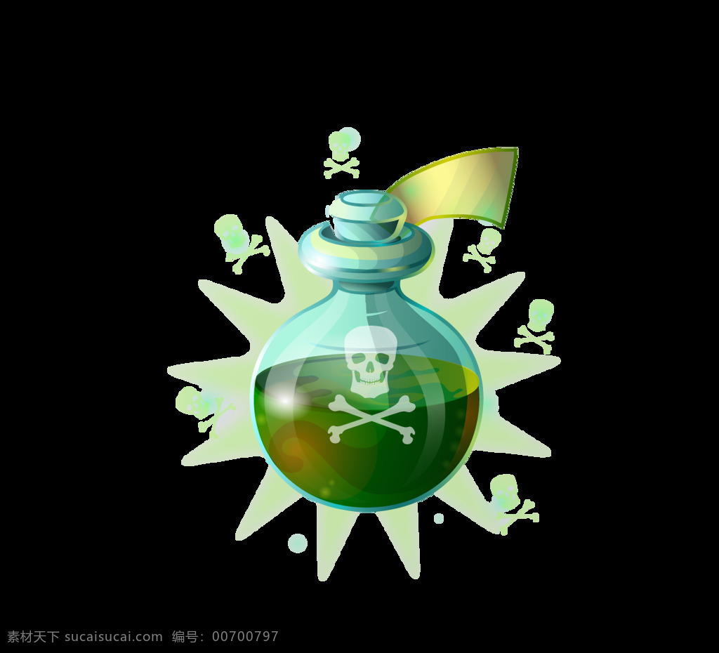 卡通 透明 瓶子 骷 颅 元素 绿色 骷颅