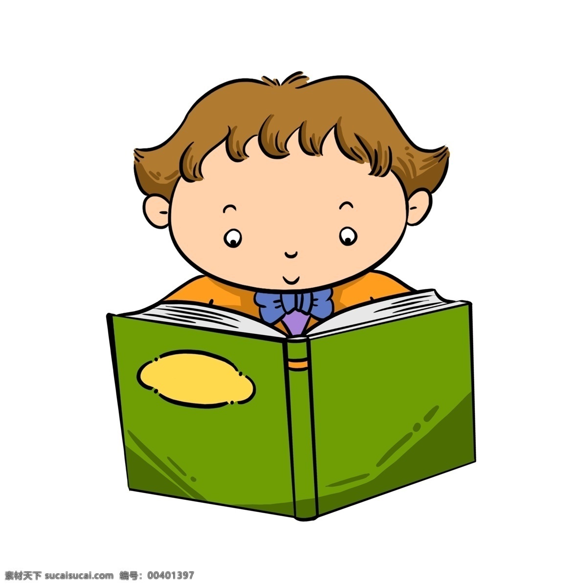 手绘 卡通 读书 免 抠 图 一本书 微笑 看书的男孩 卡通男孩 可爱男孩 小男孩 书本 书籍 可爱 看书
