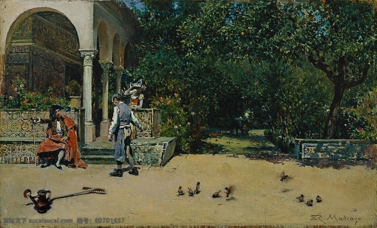 seville alcazar gardens the in v carlos of pavilion de raimundo garreta y madrazo 风景 油画 建筑 田园 植物 水景 印象 画派 装饰画 装饰素材