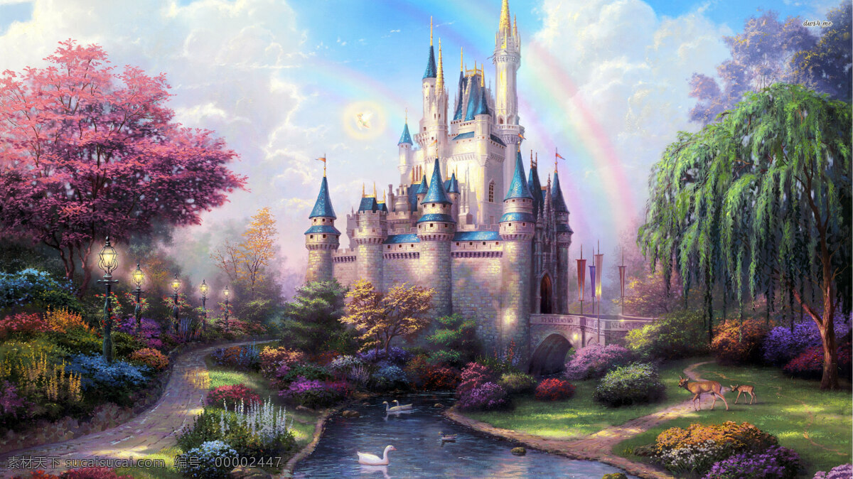 彩色 高清 卡通 城堡 童话 彩色高清 背景图片