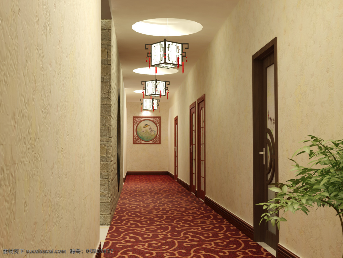 走廊 3d 餐厅 灯光 环境设计 酒店 室内设计 室内效果图 中式 家居装饰素材
