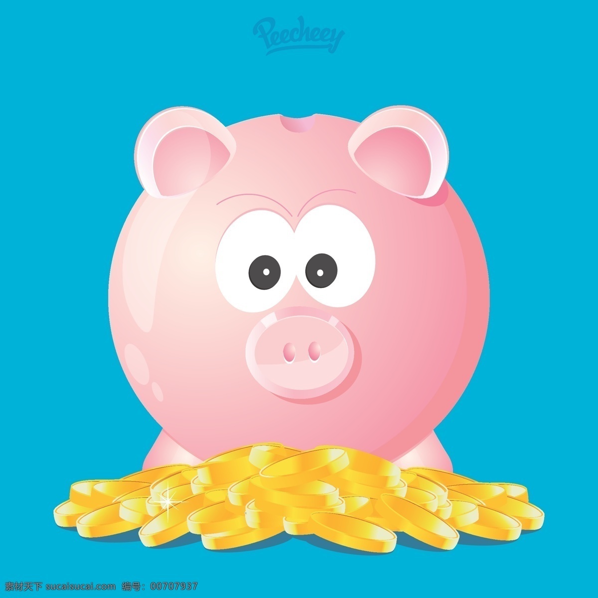 带 金币 粉红色 小 猪 储蓄罐 高清 图 青色 天蓝色